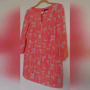 Tahari Arthur S. Levine Dress, Size 4P, Coral w/Beautiful Bronze Buttons
